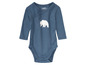 Ein blauer Babybody mit einem weißen Eisbären von Lupilu.