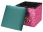 Rosa Aufbewahrungsbox mit Welpenmotiv und grünem gepolstertem Deckel