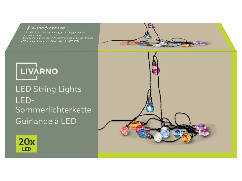 LED-Lichterkette mit 20 mehrfarbigen Glühbirnen auf der Verpackung.