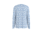 Langärmeliges, hellblaues Pyjama-Oberteil mit weißen Monden und Sternen, Rückansicht.