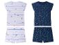 Kinderpyjama: gestreiftes Oberteil und gepunktete Hose.