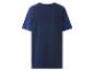 Dunkelblaues Kurzarm-T-Shirt mit blauen diagonalen Streifen an den Ärmeln.