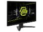 Schwarzer Gaming-Monitor mit beleuchtetem Bildschirm mit grünen Grafiken und Logo.