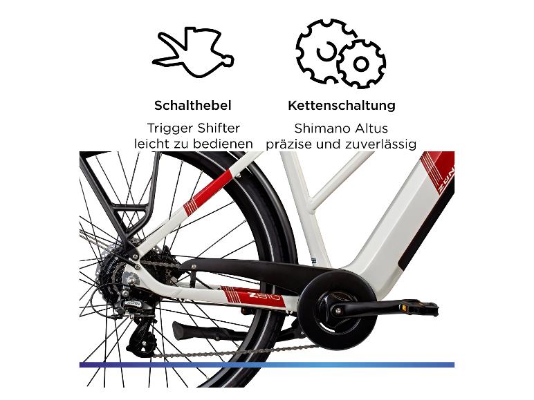 E-Bike mit Kettenschaltung und leicht zu bedienendem Trigger-Schalthebel.
