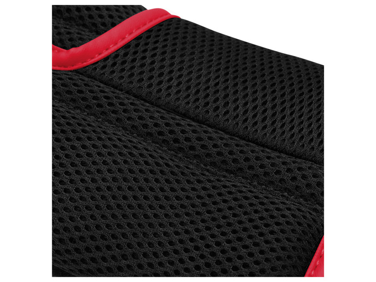 Schwarzes Mesh-Gewebe mit rotem Besatz