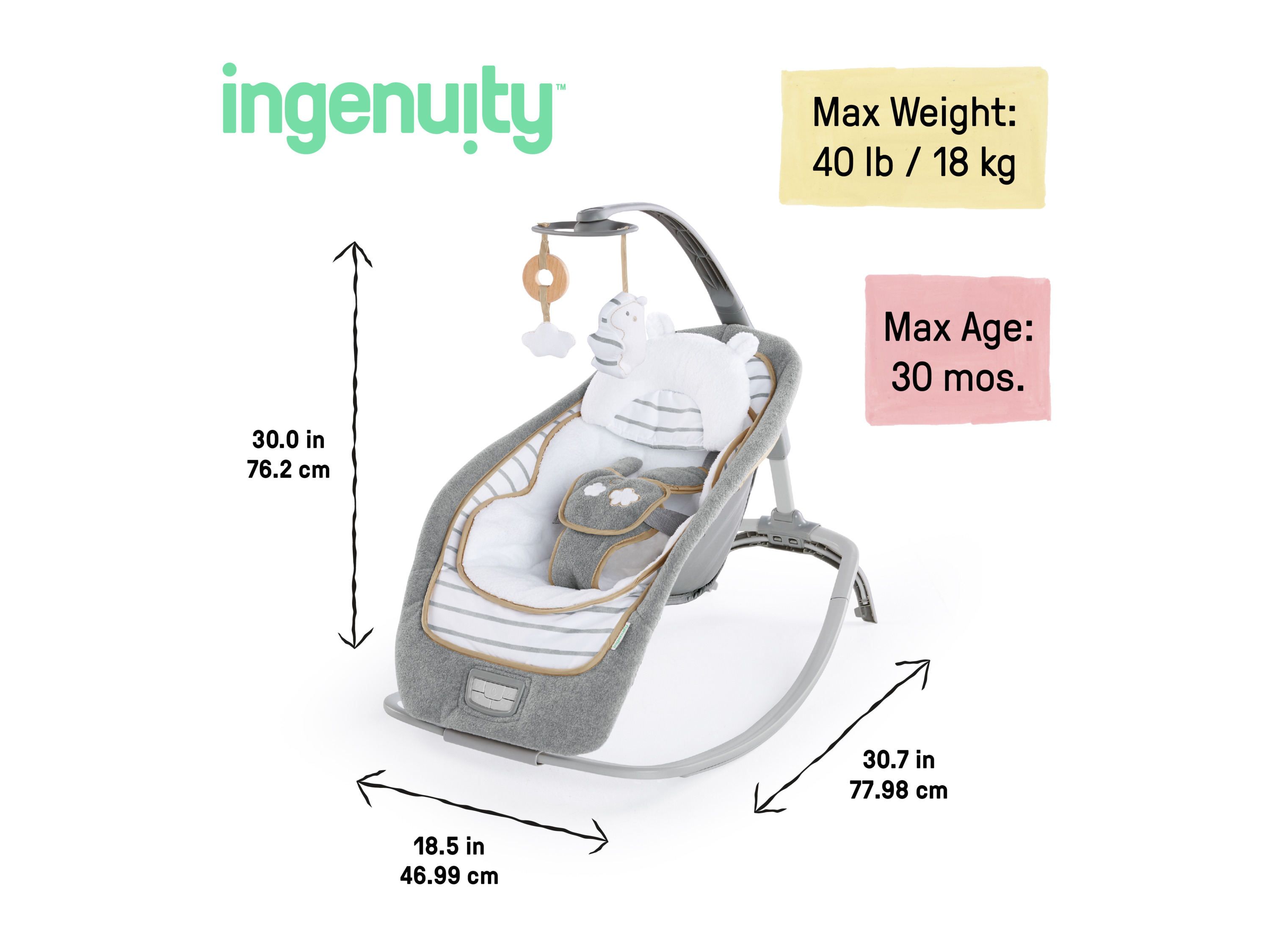 Thumbnail - Ingenuity™ Babywippe Rocking Seat Bella Teddy  grau