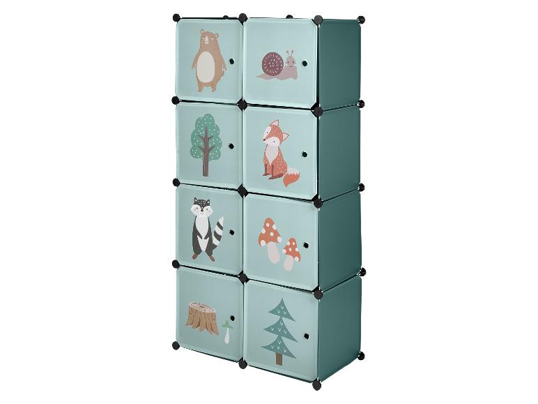 Modulares Kinderschrank mit Waldtier- und Pflanzenmotiven, in Mintgrün.