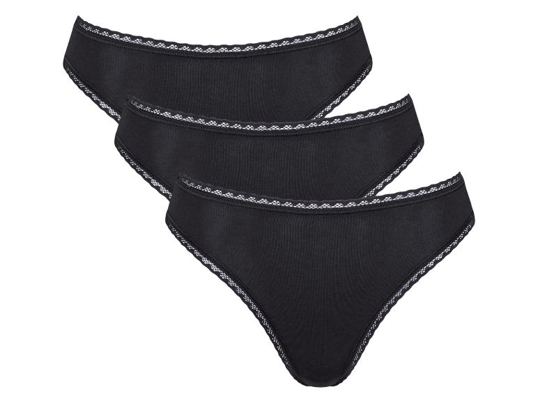 Dreierpack schwarze Slips mit weißer Spitzenborte.