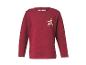 Dunkelrotes Langarm-Sweatshirt mit kleinem Blumenmuster auf der Brust.