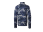 Herren-Fleecejacke mit Stehkragen, blau-weißem Camouflage-Muster, Rückansicht.