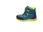 Blaue und gelbe wasserdichte Winterstiefel für Kinder.