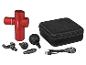 Eine rote Vitalmaxx Massagepistole mit Zubehör und Ladegerät in einer schwarzen Aufbewahrungstasche.
