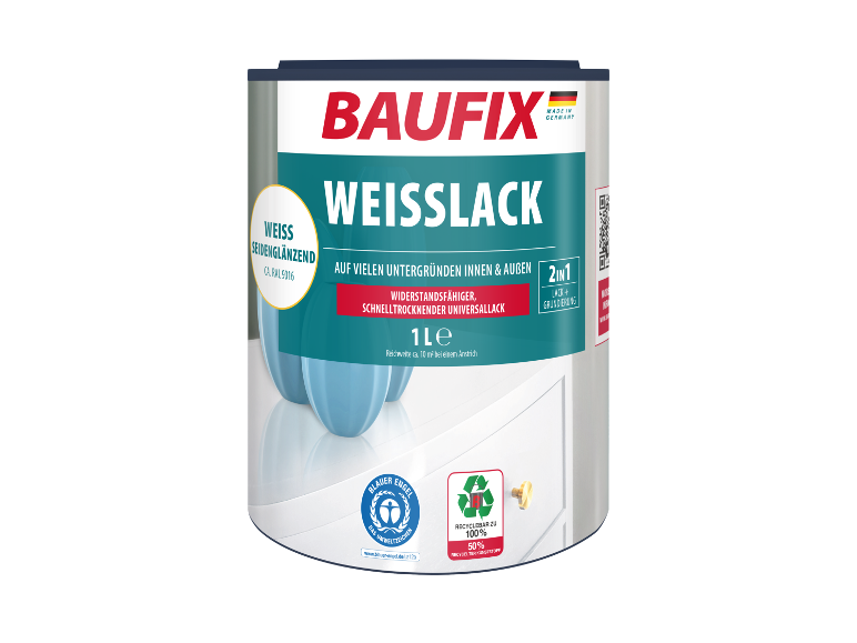 Baufix Weisslack, 1L, Innen- und Aussenanstrich.