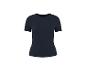 Dunkelblaues Damen-T-Shirt mit kurzen Ärmeln und gerippter Textur.