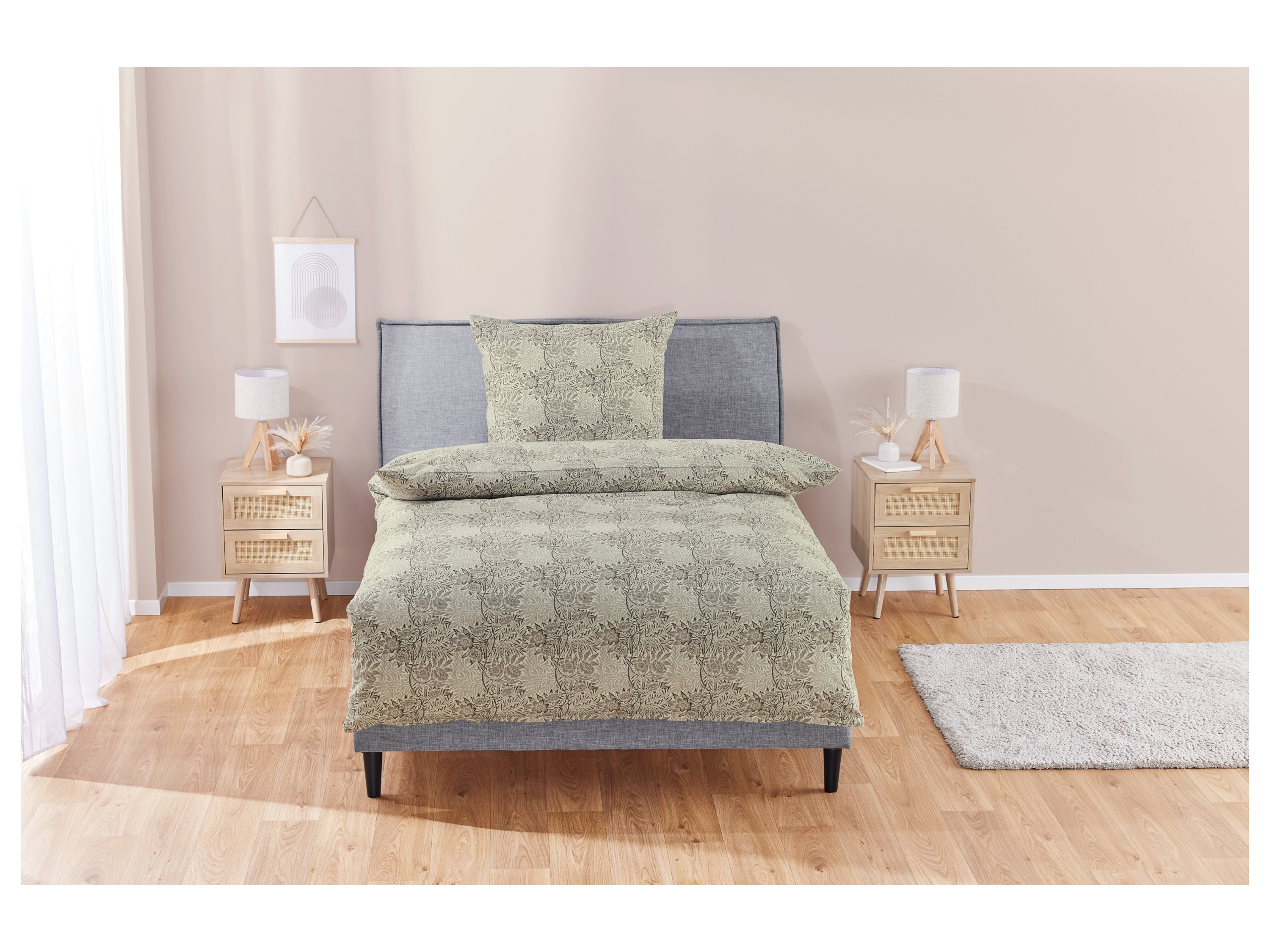 LIVARNO HOME Bettwäsche Renforcé Viskose, 135x200 cm (Floral beige) – Bild 2 von 3