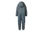 Blauer Kinderoverall mit Kapuze und reflektierenden Details, Rückansicht.