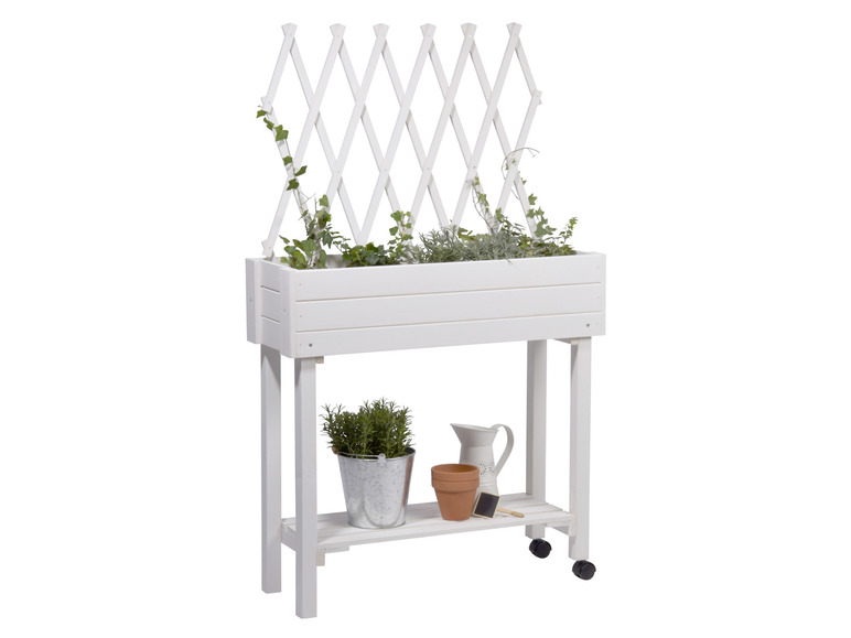 Rollbares Hochbeet mit Rankgitter, L 79 x B 28,5 x H130 cm, aus Holz