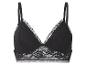 Schwarzer Spitzen-Bralette mit dünnen Trägern und Netzband.