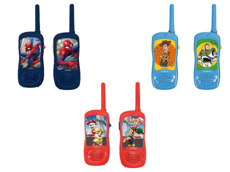 Set aus sechs Kinder-Walkie-Talkies mit Spiderman-, Toy Story- und Paw Patrol-Motiven.