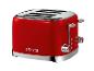 Roter Toaster mit vier Schlitzen und Chromakzenten, mit der Aufschrift „1973“