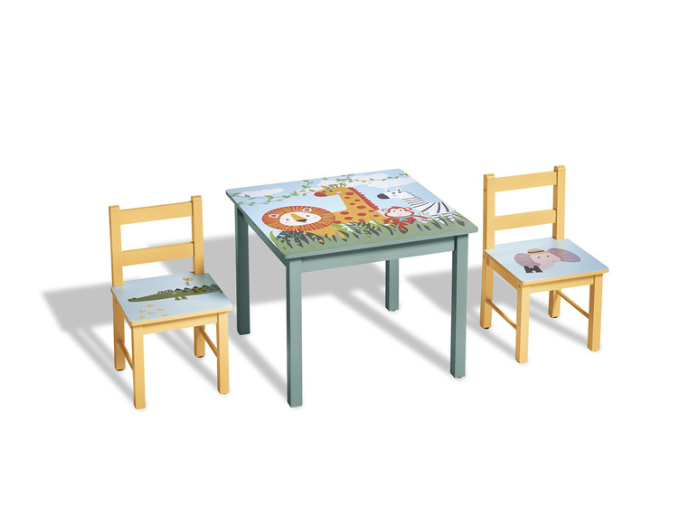 LIVARNO home Kindertisch mit 2 Stühlen, mit Safari-Motiven | Kinderstühle & Kindertische