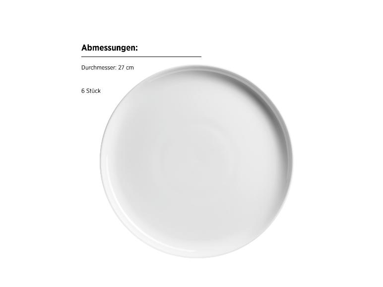 Weißer Speiseteller, 27 cm Durchmesser, 6 Stück.