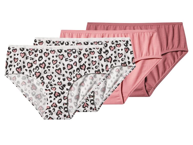 Drei Damen-Slips, einer mit Leopardenmuster und zwei einfarbig rosa.