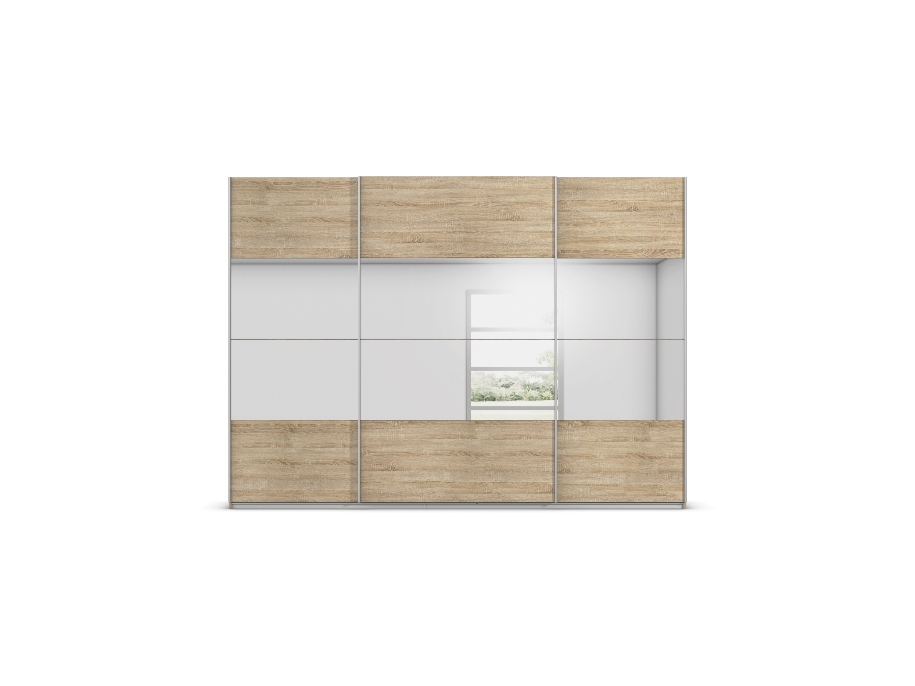 Thumbnail - rauch ORANGE Quadra Schwebetürenschrank mit Spiegelelementen (Deluxe-Ausstattung, Korpus: Eiche, Breite: 315cm/Höhe: 230...