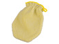 Ein gelber Waschhandschuh aus Frottee.