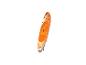 Orangefarbenes aufblasbares Stand-Up-Paddleboard mit schwarzen Gummiseilen