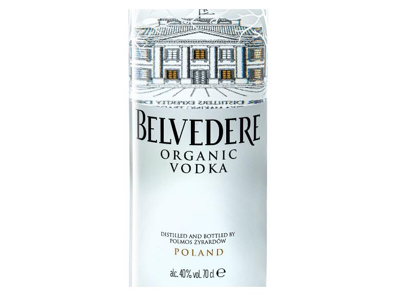 Belvedere Organic Vodka Flasche, 40% Alkohol, 70cl, destilliert in Polen.