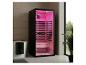 Moderne Infrarotsauna mit rosa Beleuchtung in einem Badezimmer mit Badewanne und Pflanze.
