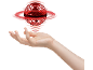 Roter fliegender Spinner-Ball, der über einer offenen Hand schwebt
