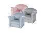 Drei Kinder-Sessel aus Samt in Hellblau, Grau und Rosa