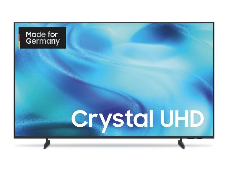 Flachbildfernseher mit „Crystal UHD“- und „Made for Germany“-Schriftzug.