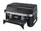 Schwarzer Tischgrill mit Digitalanzeige und ausziehbarer Fettauffangschale.