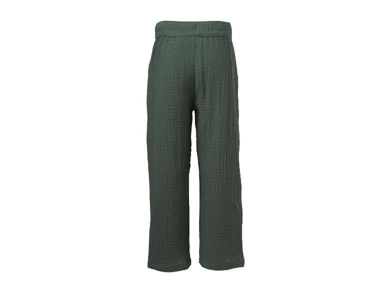 Dunkelgrüne weite Hose aus strukturiertem, geknittertem Stoff.