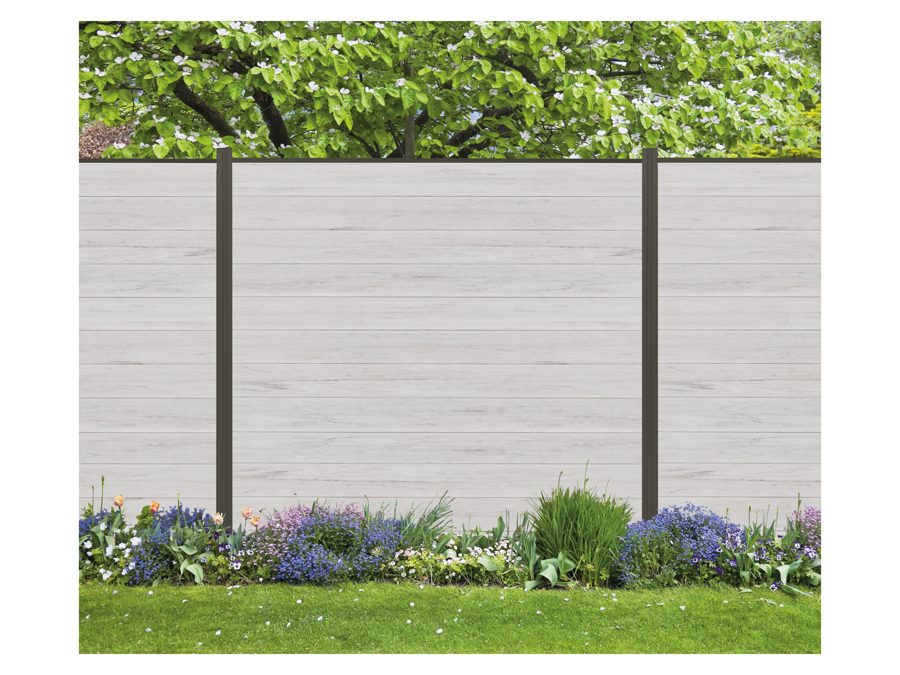 ELEPHANT® Zaunset Siena Line mit Pfosten & Zubehör zum Einbetonieren (8 Pack Zaunbretter 14 cm, beige/anthrazit, 180 x 751 cm) – Bild 2 von 4