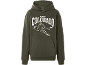 Dunkelgrüner Hoodie mit weißem Aufdruck „Aspen Colorado Explorers Rocky Mountains“ und Skifahrer.