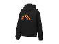 Schwarzer Hoodie mit orangefarbenem Logo.