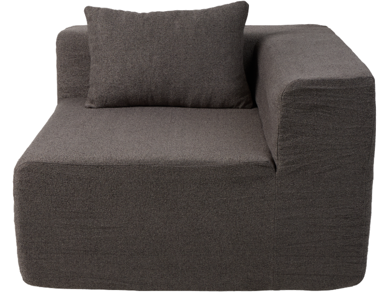 Dunkelgraues Modulsofa mit einer Armlehne und einem Rückenkissen.