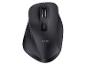 Schwarze ergonomische Computermaus mit Scrollrad und DPI-Taste.