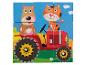 Holzpuzzle mit einem Traktor, einem Hund und einer Katze.