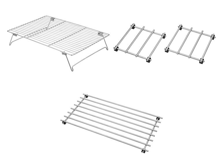 Drei verchromte Roste zum Backen und Grillen.