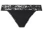 Schwarzer Spitzen-Tanga mit zartem Blumenmuster am Bund.