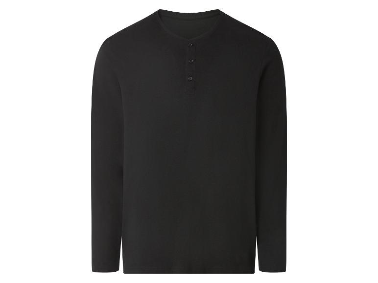 Schwarzes Herren-Langarmshirt mit Knöpfen am Ausschnitt