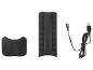 Schwarzer Handyhalter mit USB-C Ladekabel und Zubehör.