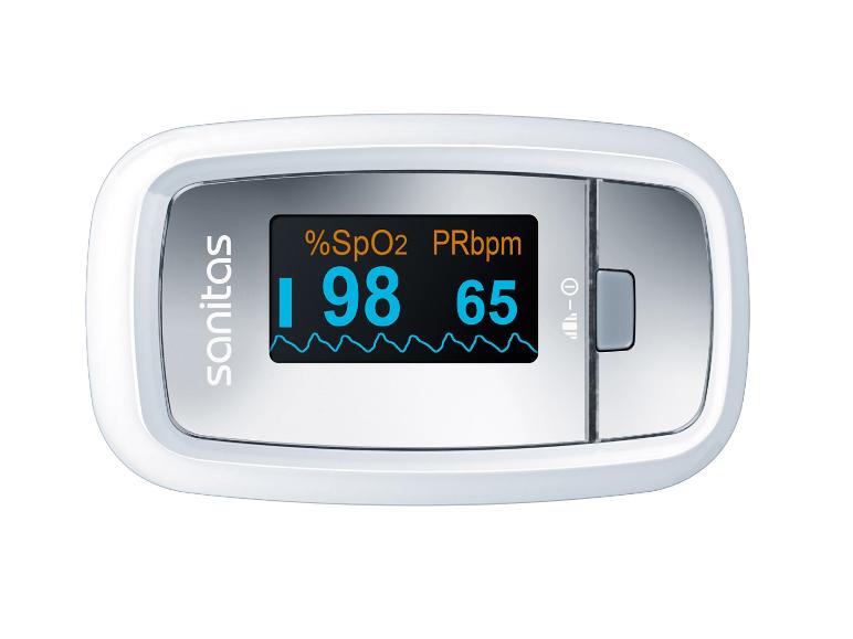 Sanitas Pulsoximeter mit digitaler Anzeige von Sauerstoffsättigung und Puls