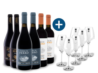 6 x 0,75-l-Flasche Weinpaket Torre de Ferro entdecken mit 6er Rotwein-Gläserset Leonardo
