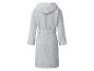 Hellgrauer Bademantel mit Kapuze und Bindegürtel, von hinten gesehen.